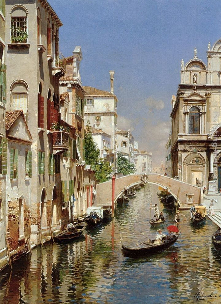 Rubens Santoro A Venetian Canal with the Scuola Grande di San Marco and Campo San Giovanni e Paolo, Venice
